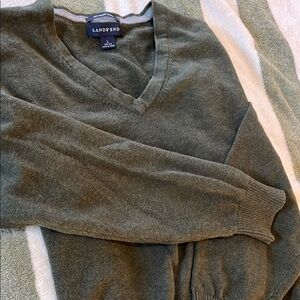 Lands' End Green V-Neck Sweater with Long Sleeves